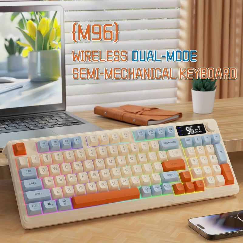 LexonElec M96 Wireless Gaming Keyboard,Knob Control Bluetooth/2.4G Wireless Mechanical Feeling Keyboard,RGB LED Backlit with Display Screen, PBT Keycap, 3000mAh, 94-Key Layout for Win/Mac (Blueberry) - Image 2
